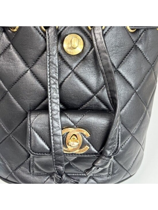 Chanel Backpack Quilted Chain Shoulder Turnlock CC Logo Leather Black Gold main image 4